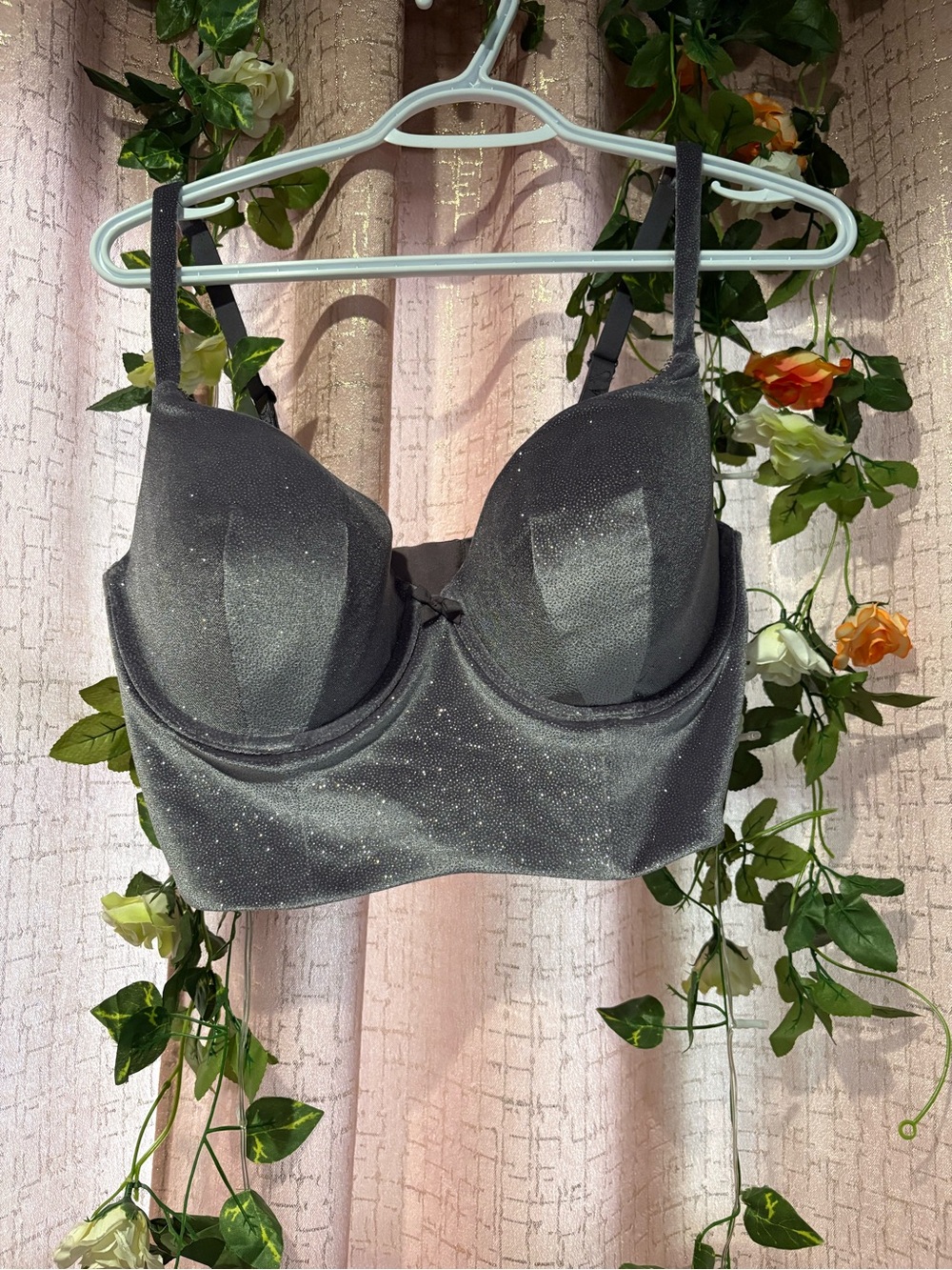 Victoria's Secret Shimmer Longline Bralette in Charcoal